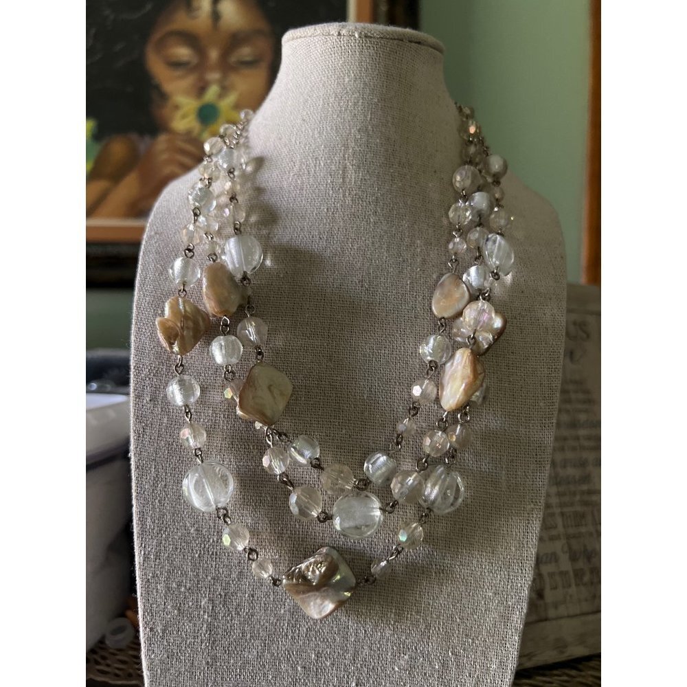 Glass and Shell Multistrand Necklace —20"